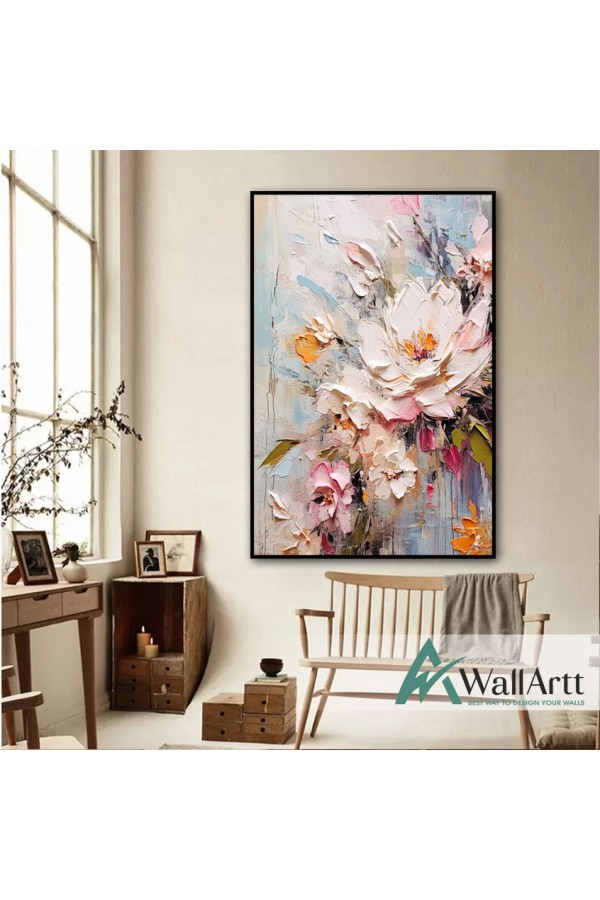 Flowers with Colorful Leaves III 3d Heavy Textured Partial Oil Painting